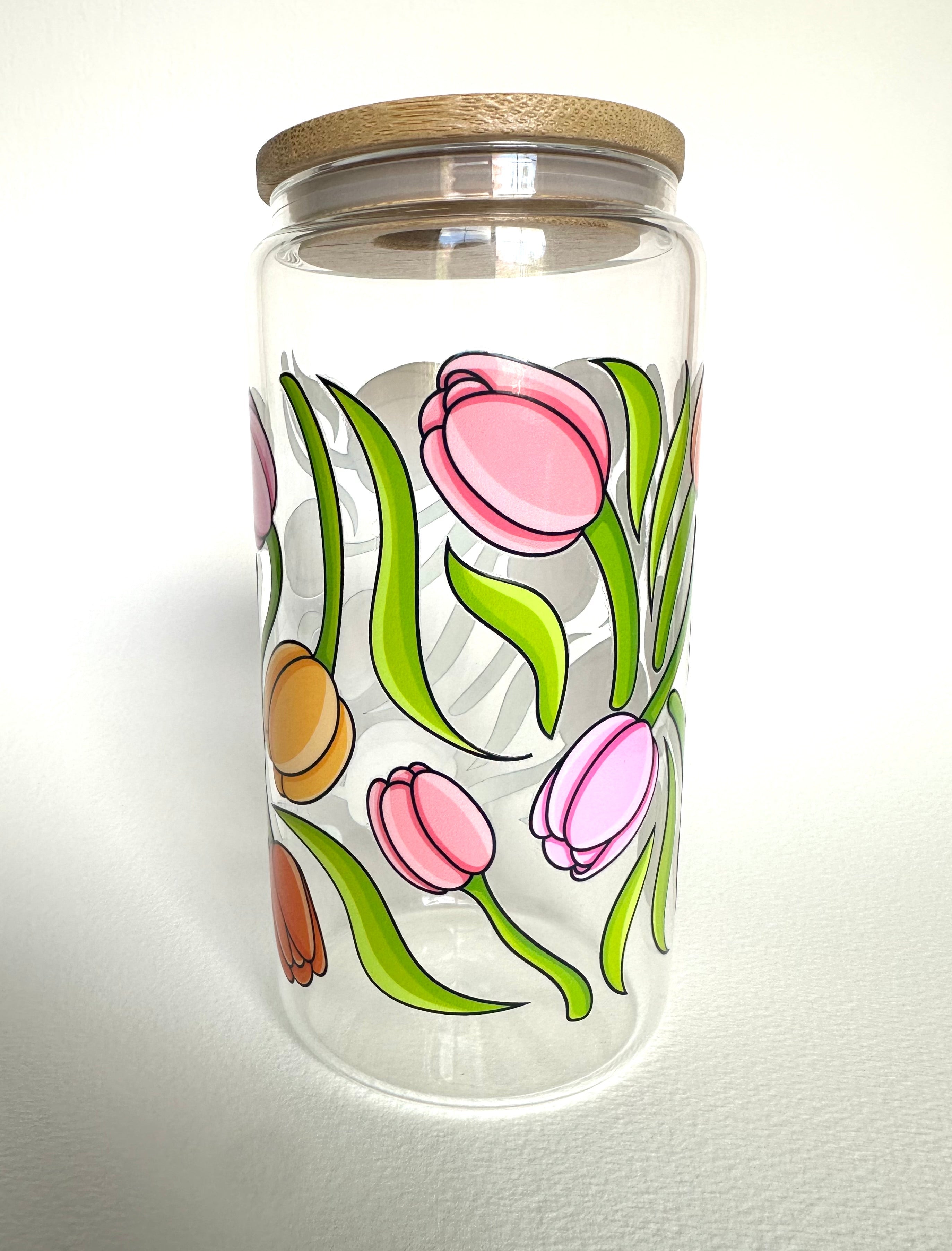 Spring Tulips 16 oz. Glass Cup