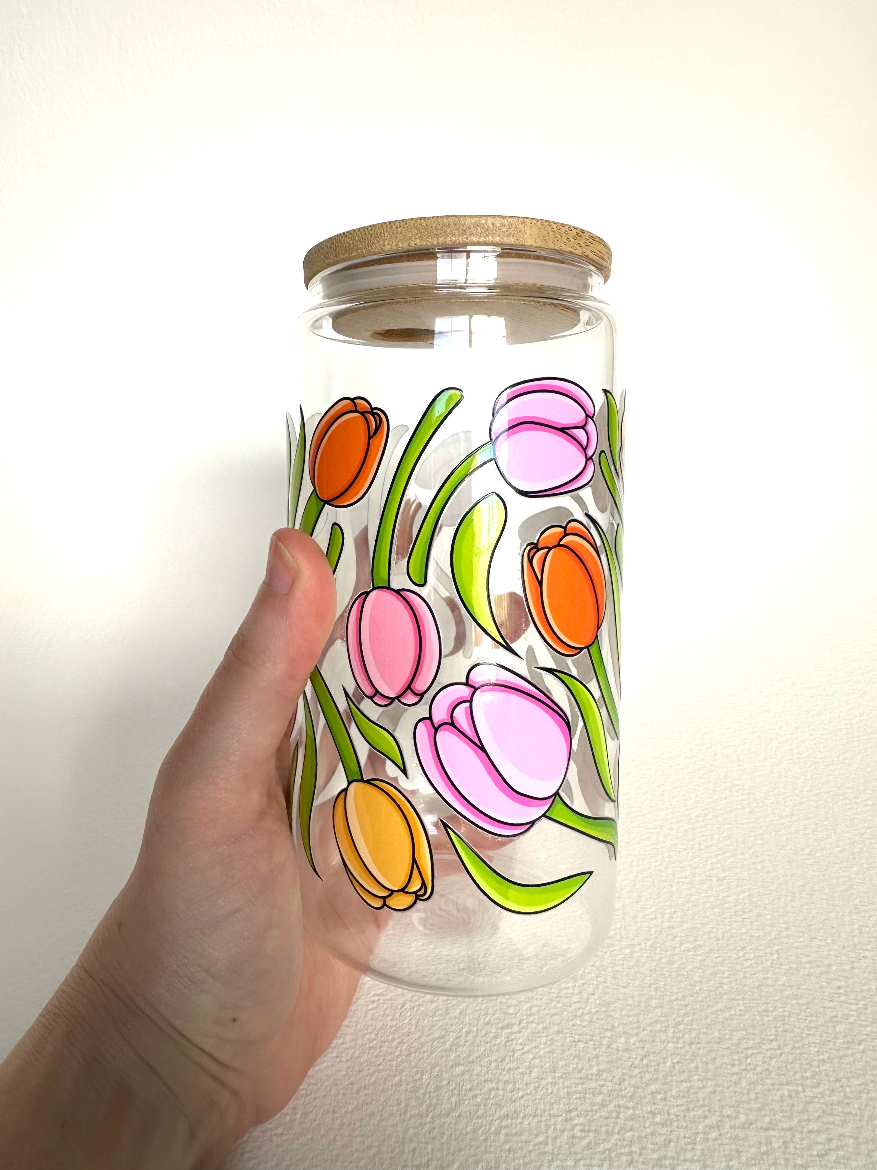 Spring Tulips 16 oz. Glass Cup