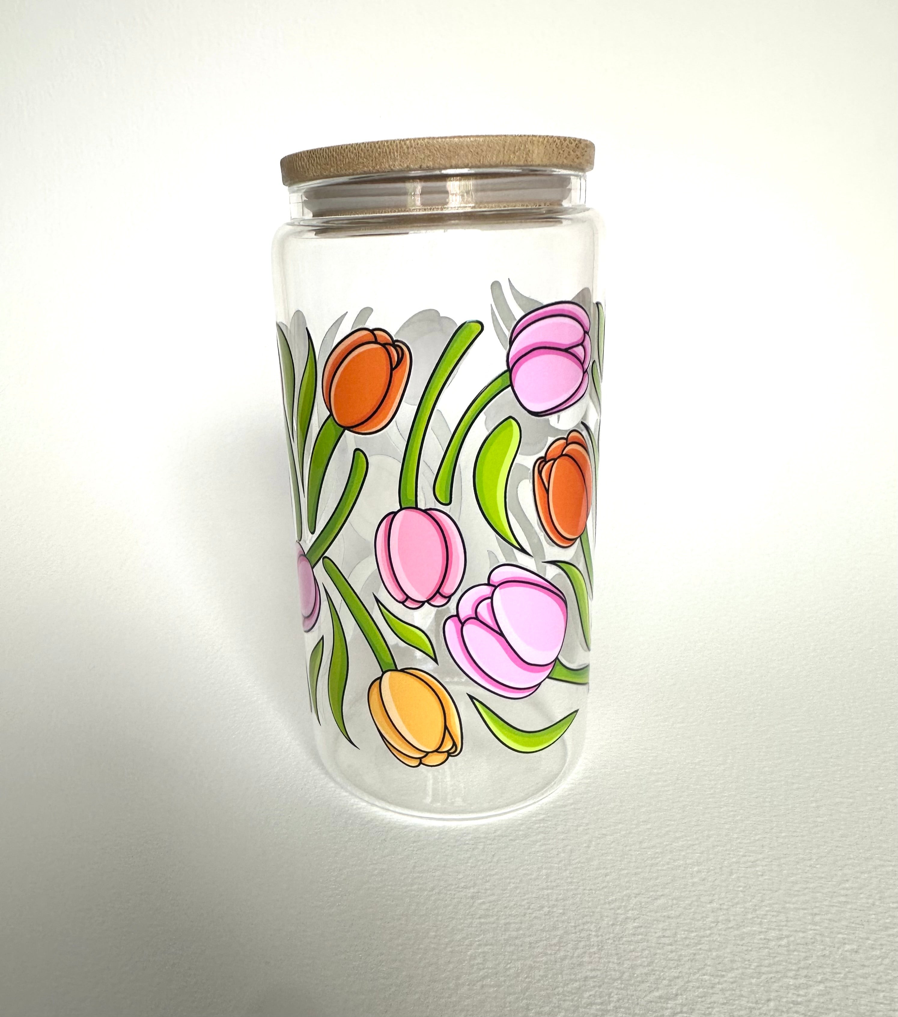 Spring Tulips 16 oz. Glass Cup