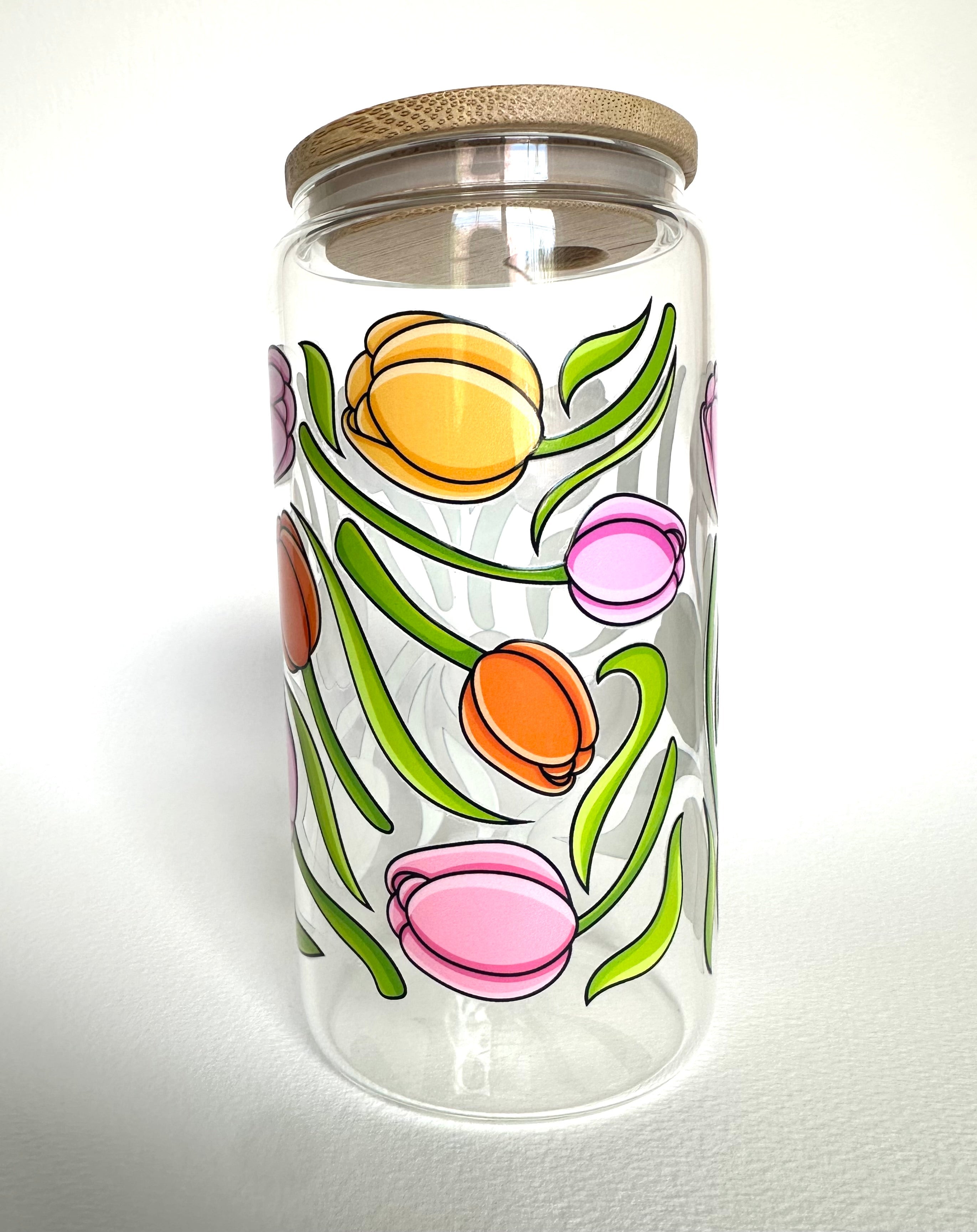 Spring Tulips 16 oz. Glass Cup