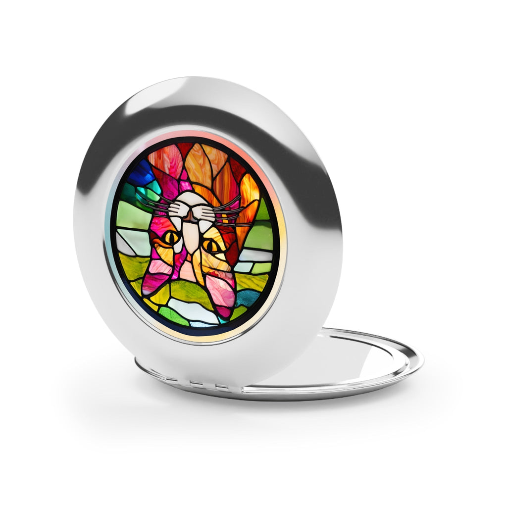 Stained Glass Cat Compact Travel Mirror - Perfect for Pet Lovers