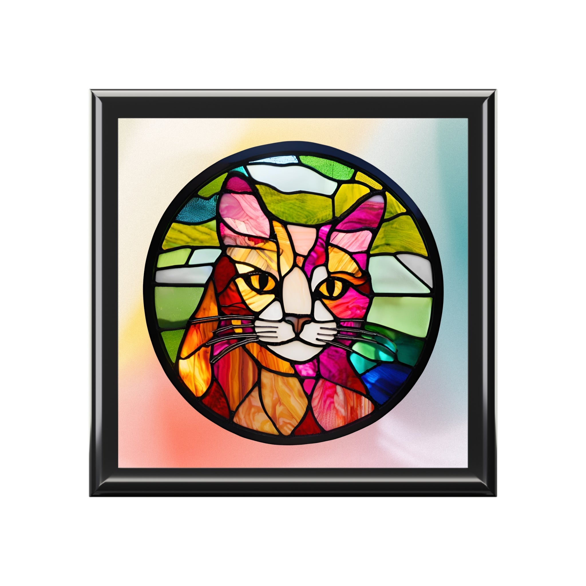 Stained Glass Cat Jewelry Box - Colorful Pet-Themed Keepsake