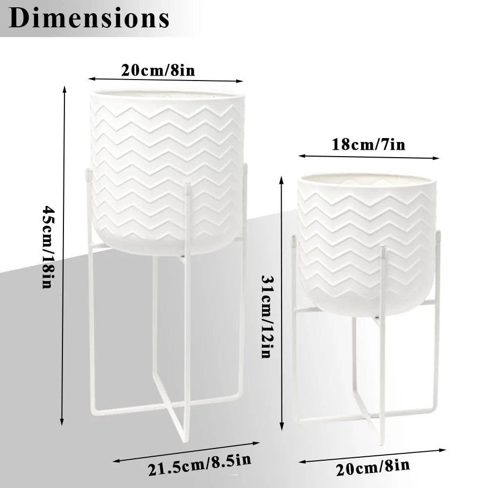 Set of 2 Planters With Stand 17&12 (Bright White)