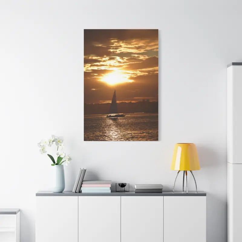 Ocean State Styles Canvas Print Sunset Sailboat Silhouette