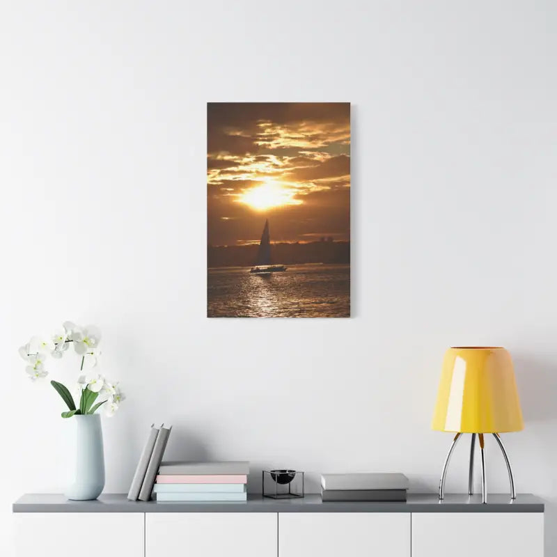 Ocean State Styles Canvas Print Sunset Sailboat Silhouette