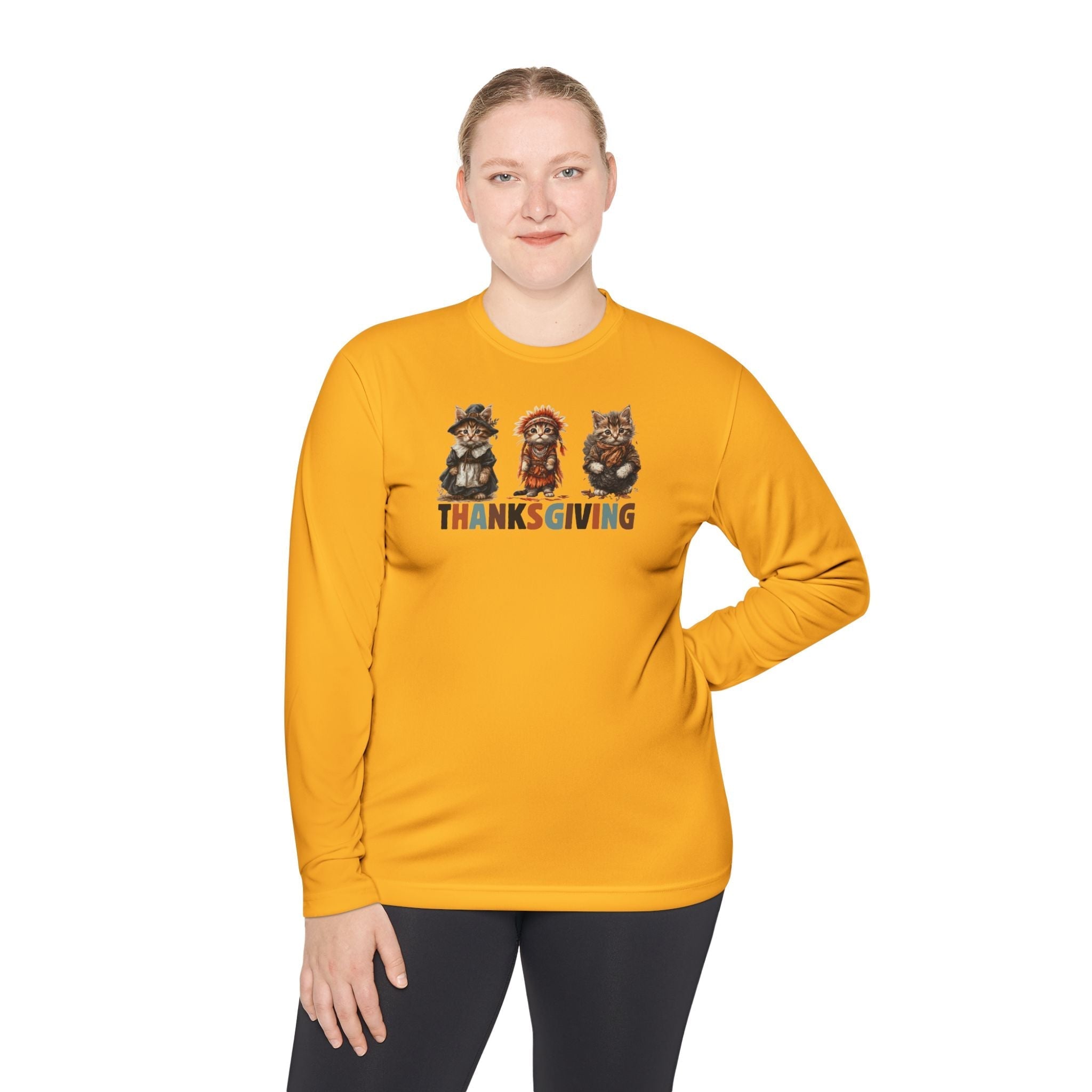 Thanksgiving Cat Themed Long Sleeve Tee for Unisex Wear