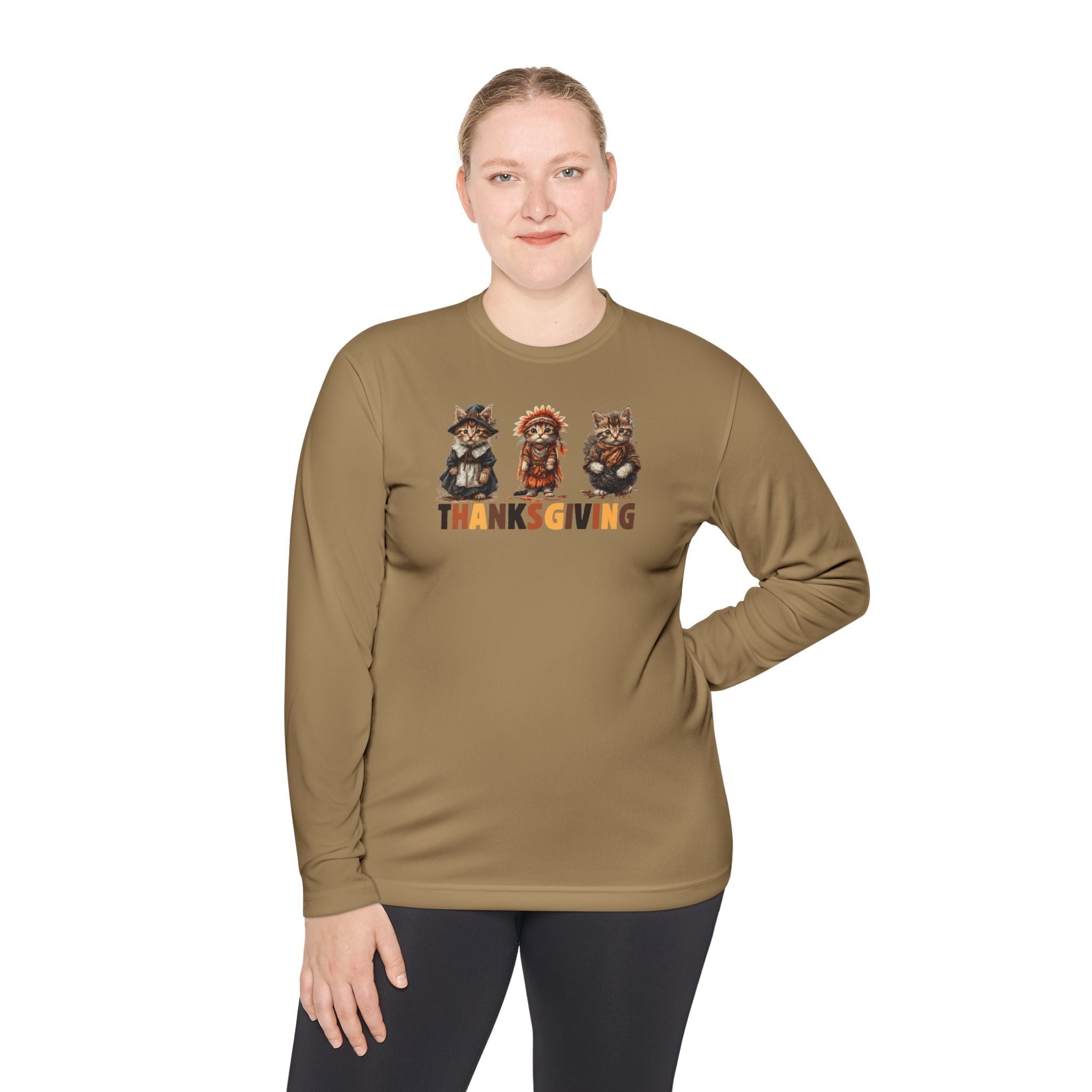 Thanksgiving Cat Themed Long Sleeve Tee for Unisex Wear
