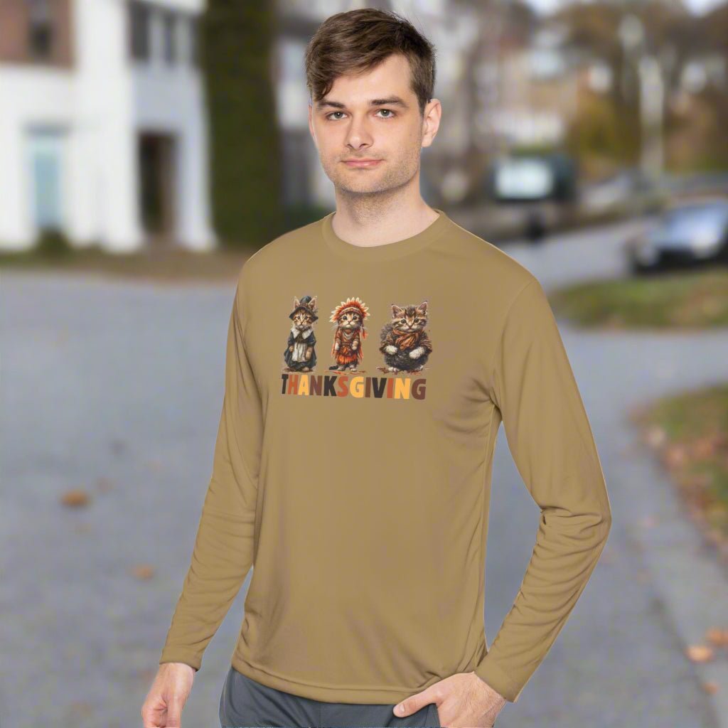 Thanksgiving Cat Themed Long Sleeve Tee for Unisex Wear