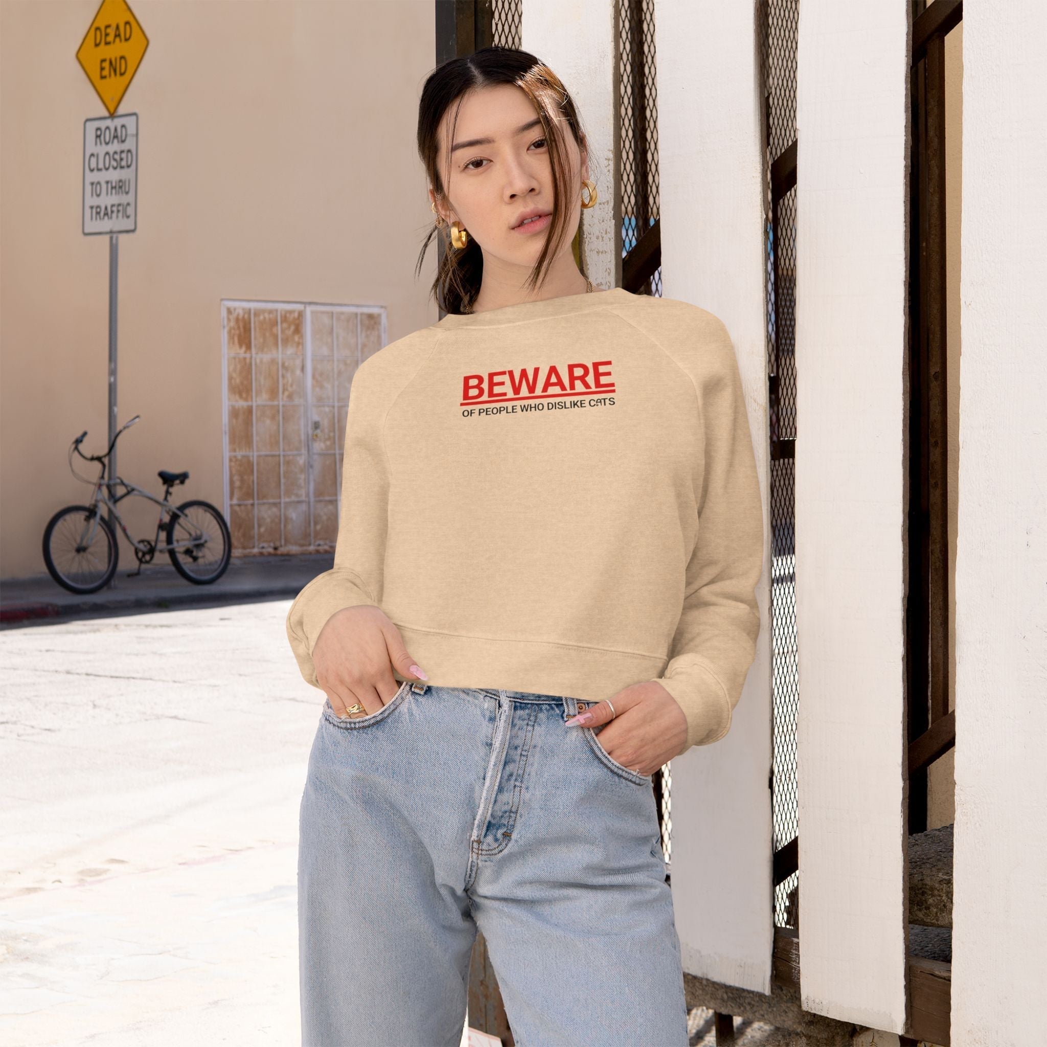 Beware of People Who Dislike Cats Cropped Fleece Pullover