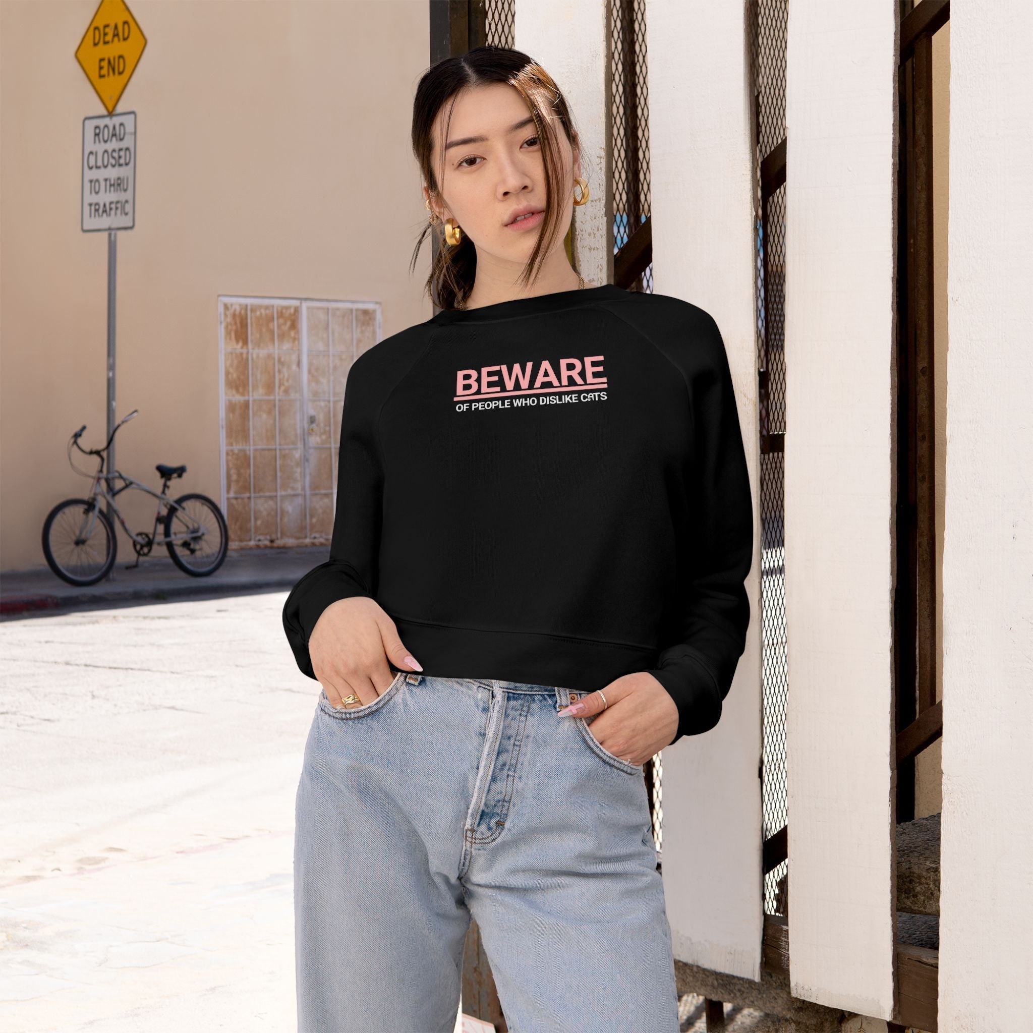Beware of People Who Dislike Cats Cropped Fleece Pullover