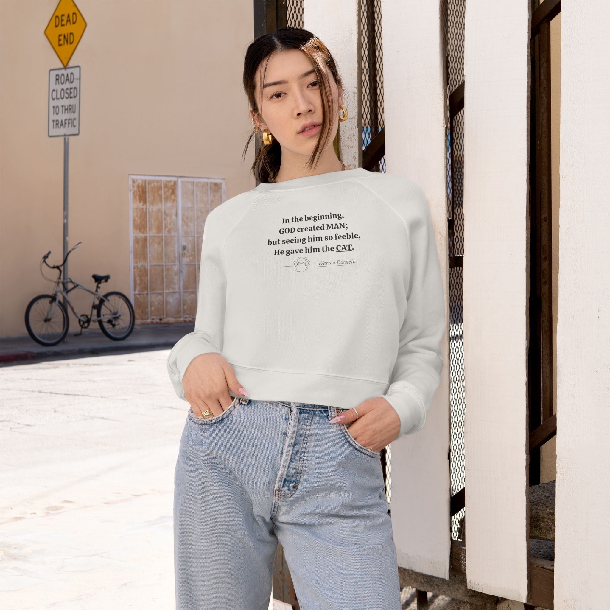 God Created Cats Trendy Cropped Fleece Pullover