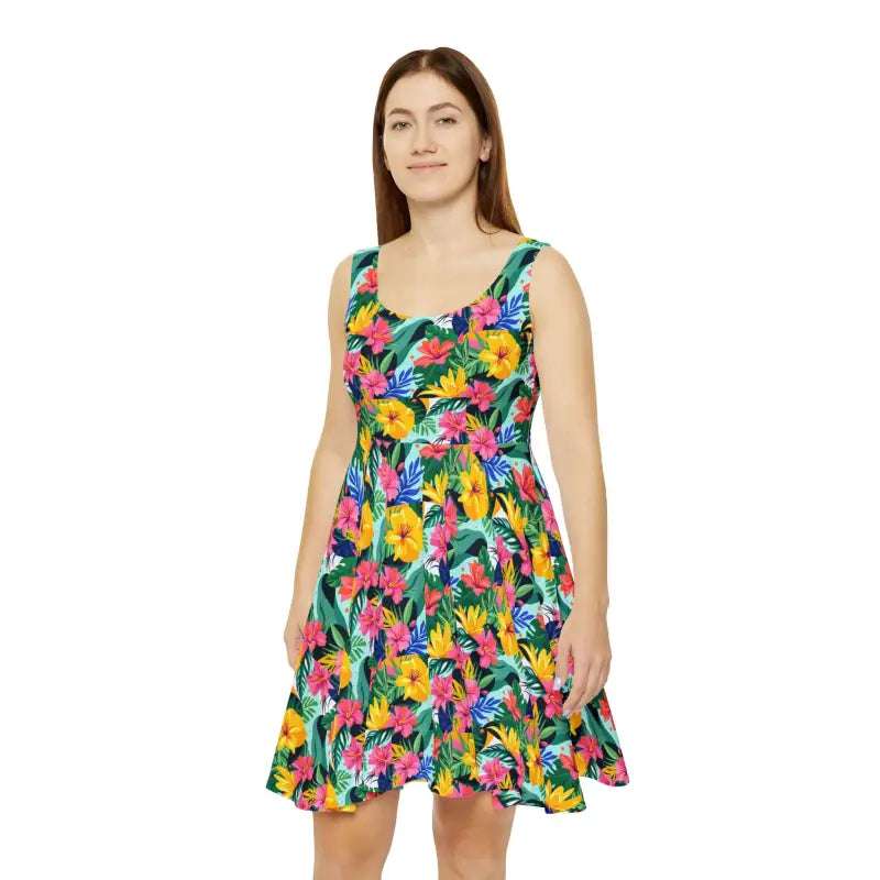 Ocean State Styles Skater Dress Tropical Bloom Floral Print