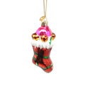 3 Inch Boxed Glass Ornament - Stocking - Red/Green