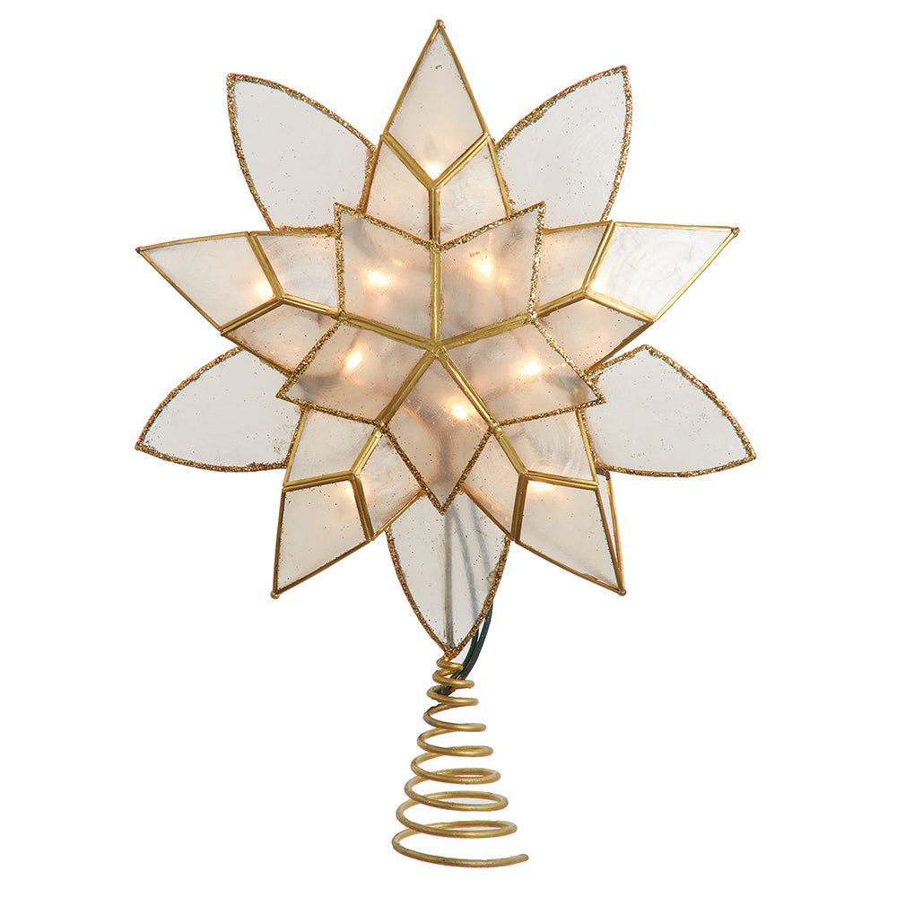 Lighted Gold Tin Double Point Capiz Star Treetop