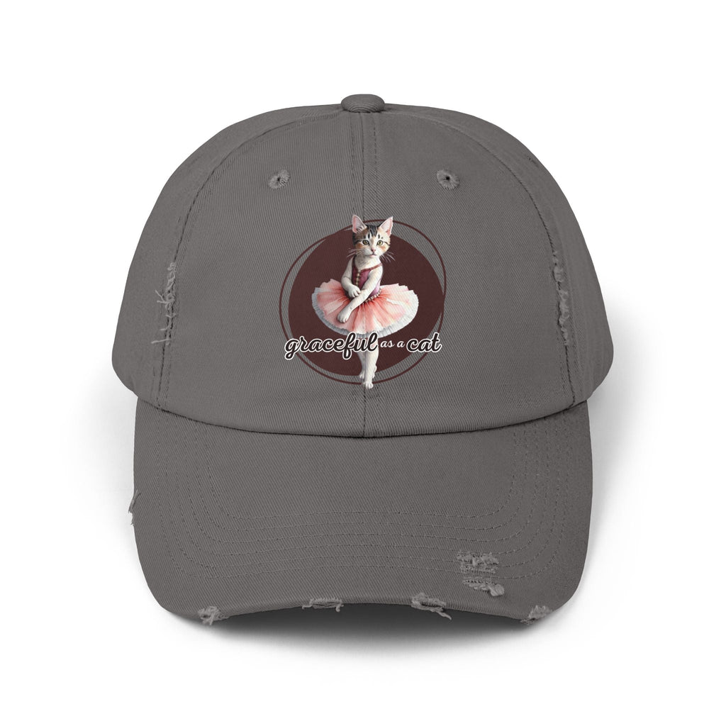 Unisex Distressed Cap - 'Graceful as a Cat' Fun Cat Lover Hat