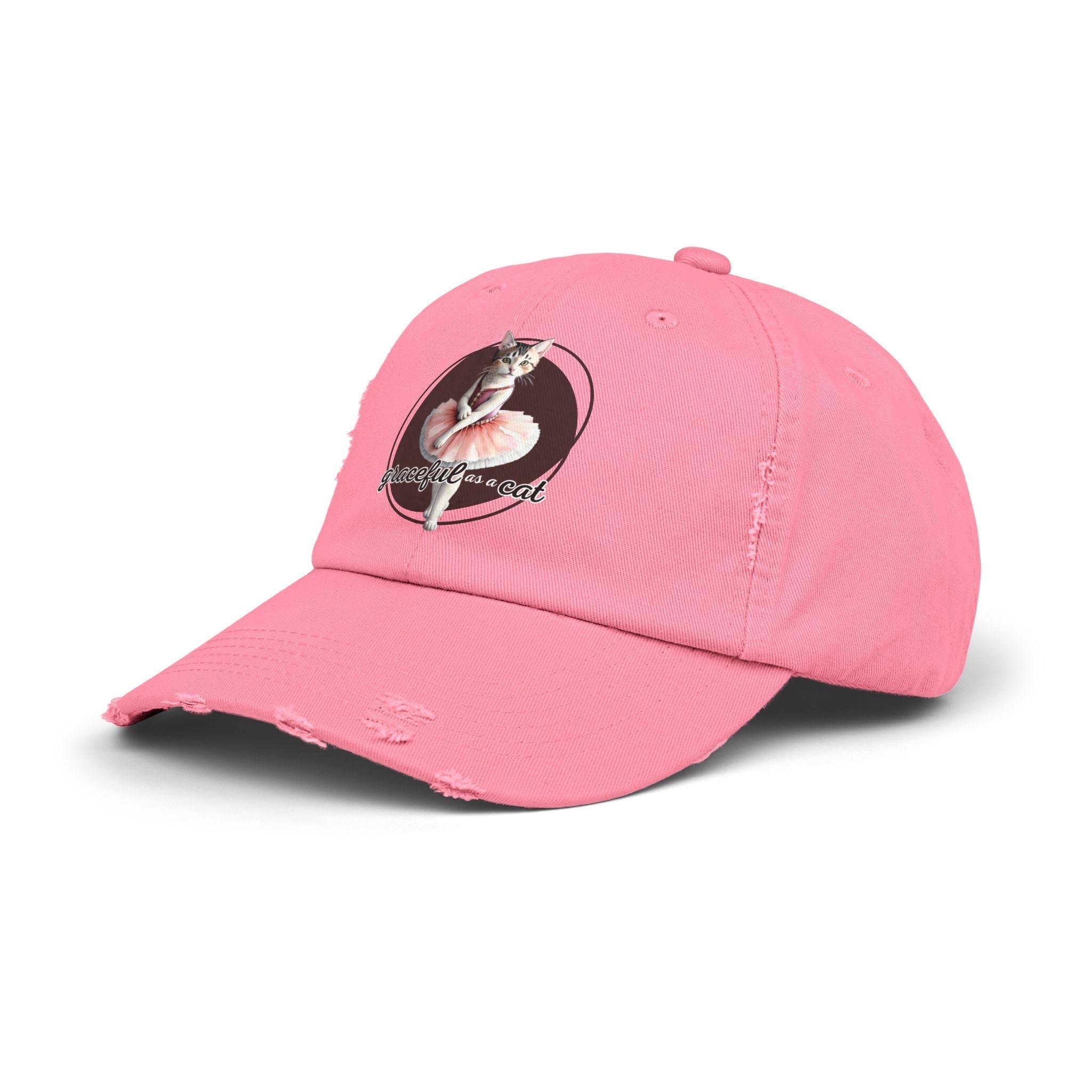 Unisex Distressed Cap - 'Graceful as a Cat' Fun Cat Lover Hat