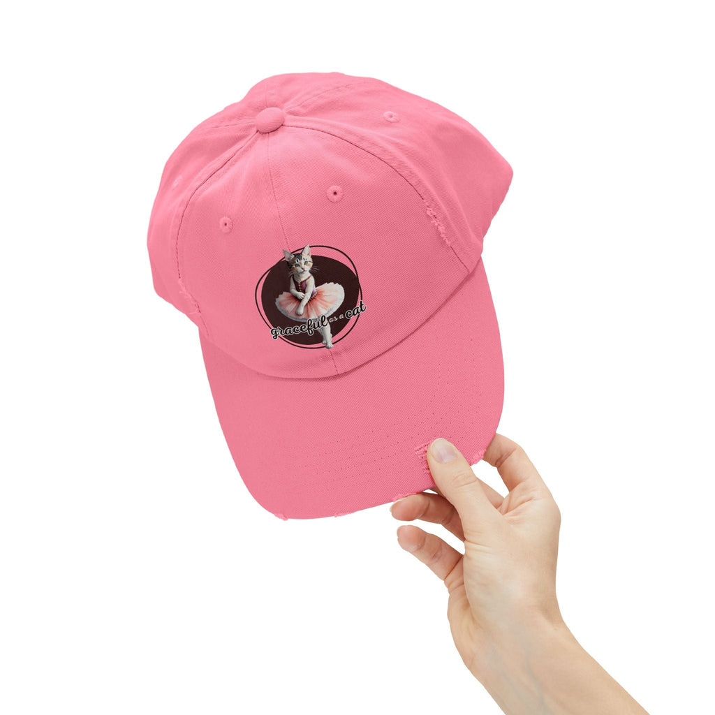 Unisex Distressed Cap - 'Graceful as a Cat' Fun Cat Lover Hat