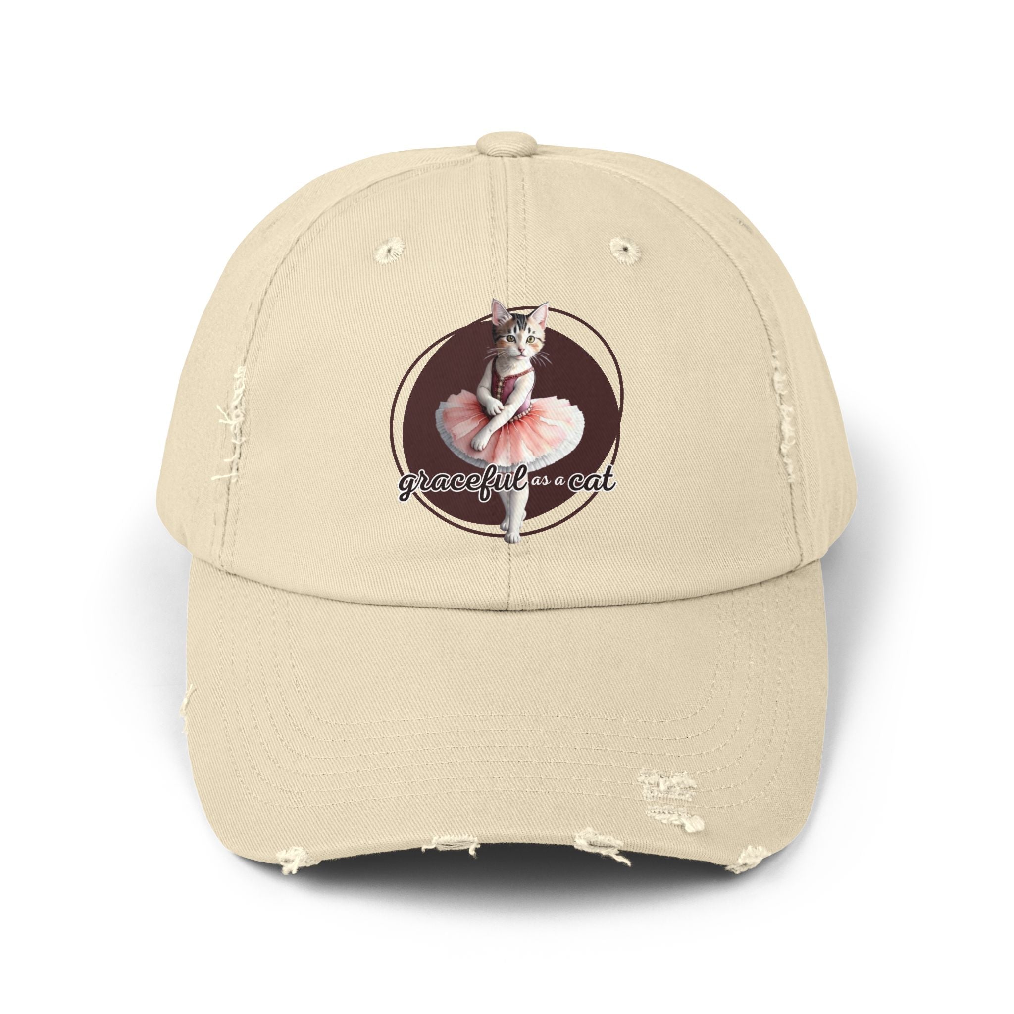 Unisex Distressed Cap - 'Graceful as a Cat' Fun Cat Lover Hat