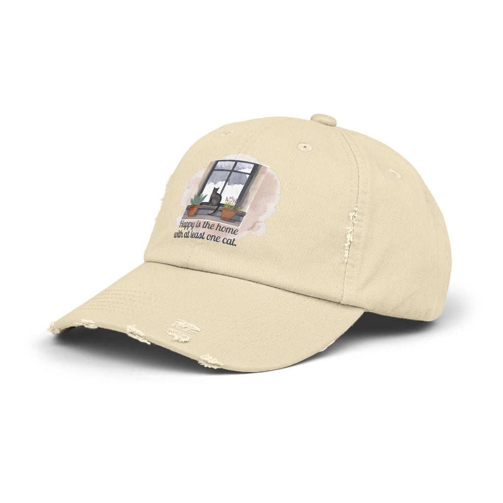 Unisex Distressed Cap - Home with One Cat Distressed Cap