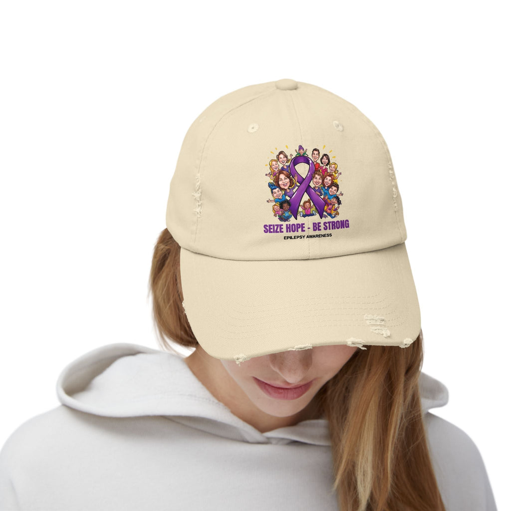 Unisex Distressed Cap - Seize Hope Be Strong - Epilepsy Awareness