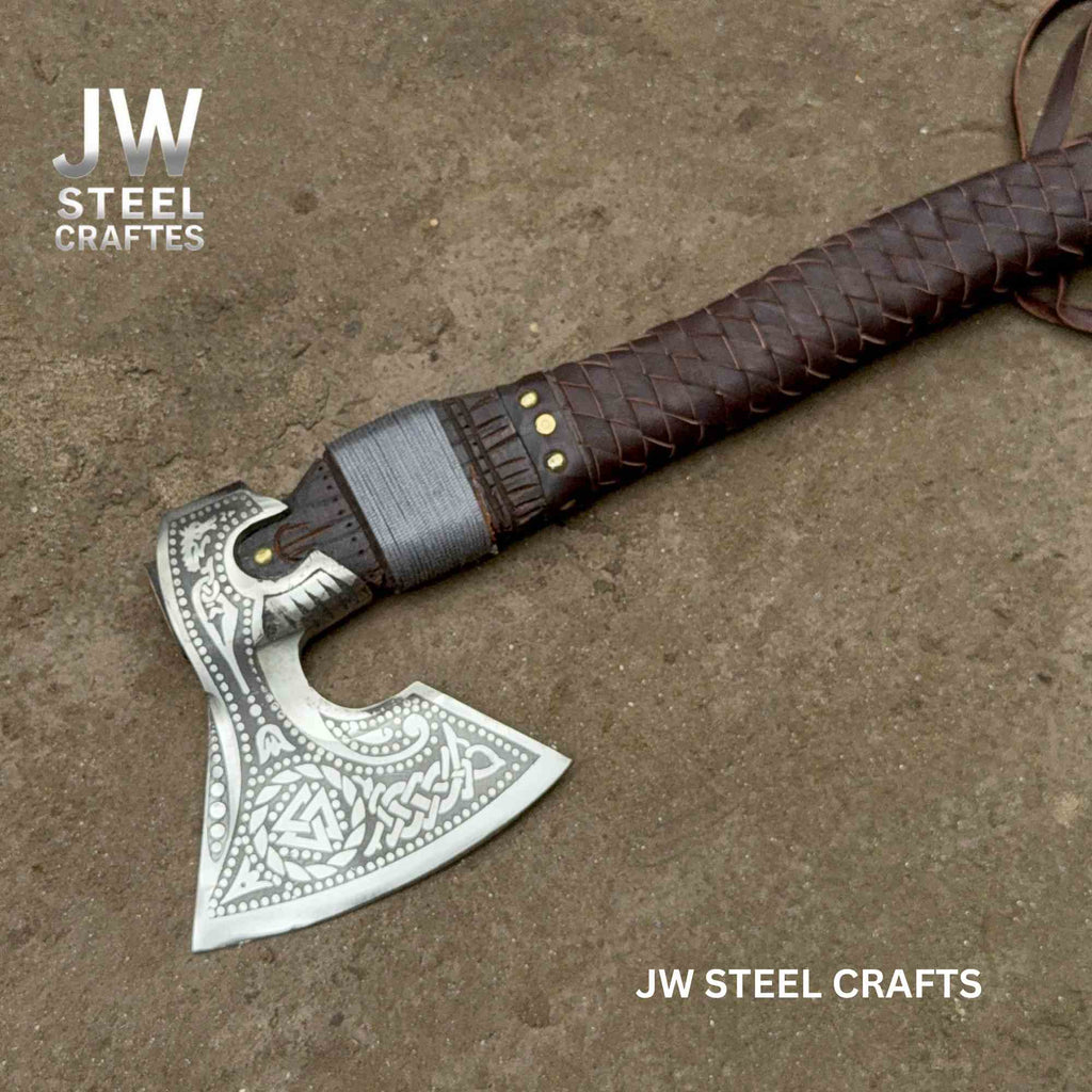 Viking Style Engraved Axe | Handcrafted Leather Wrapped Handle