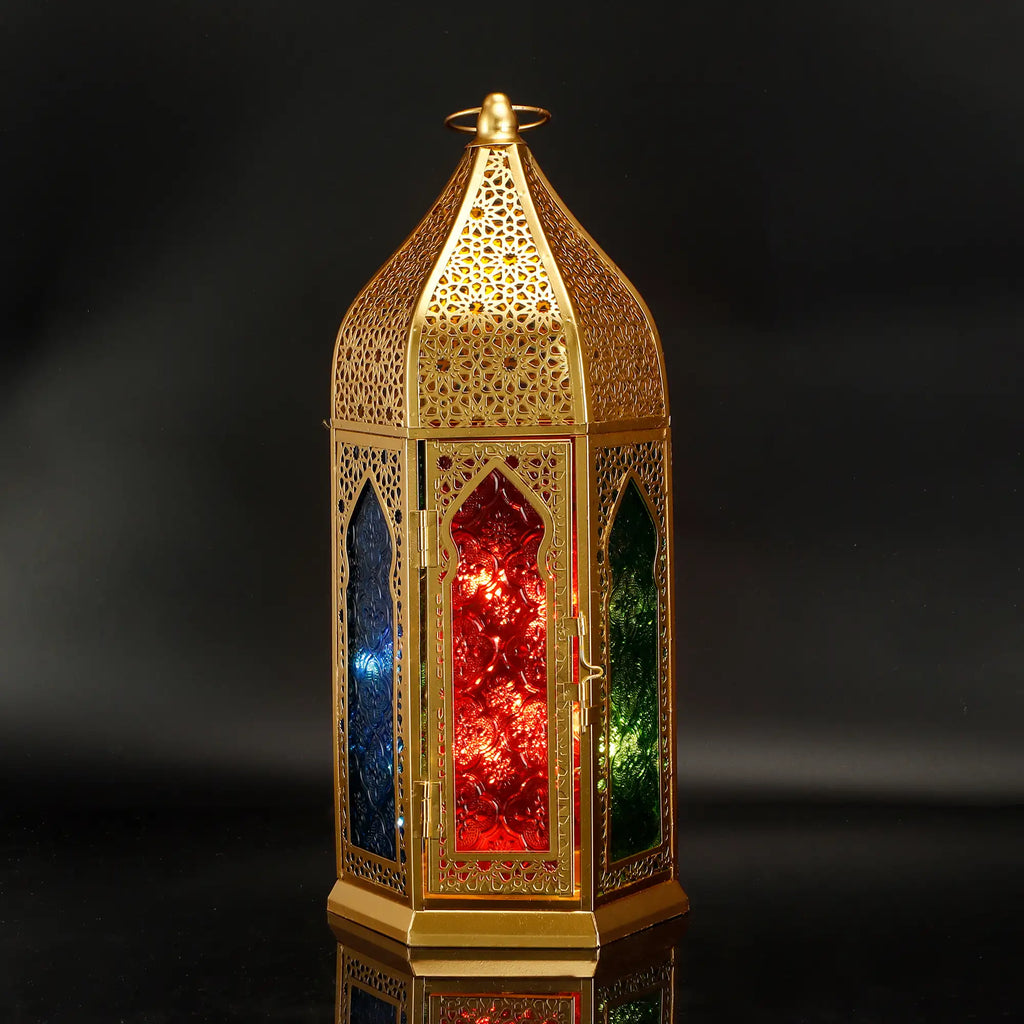 12'' Gold Hexagonal  Moroccan Candle Lantern