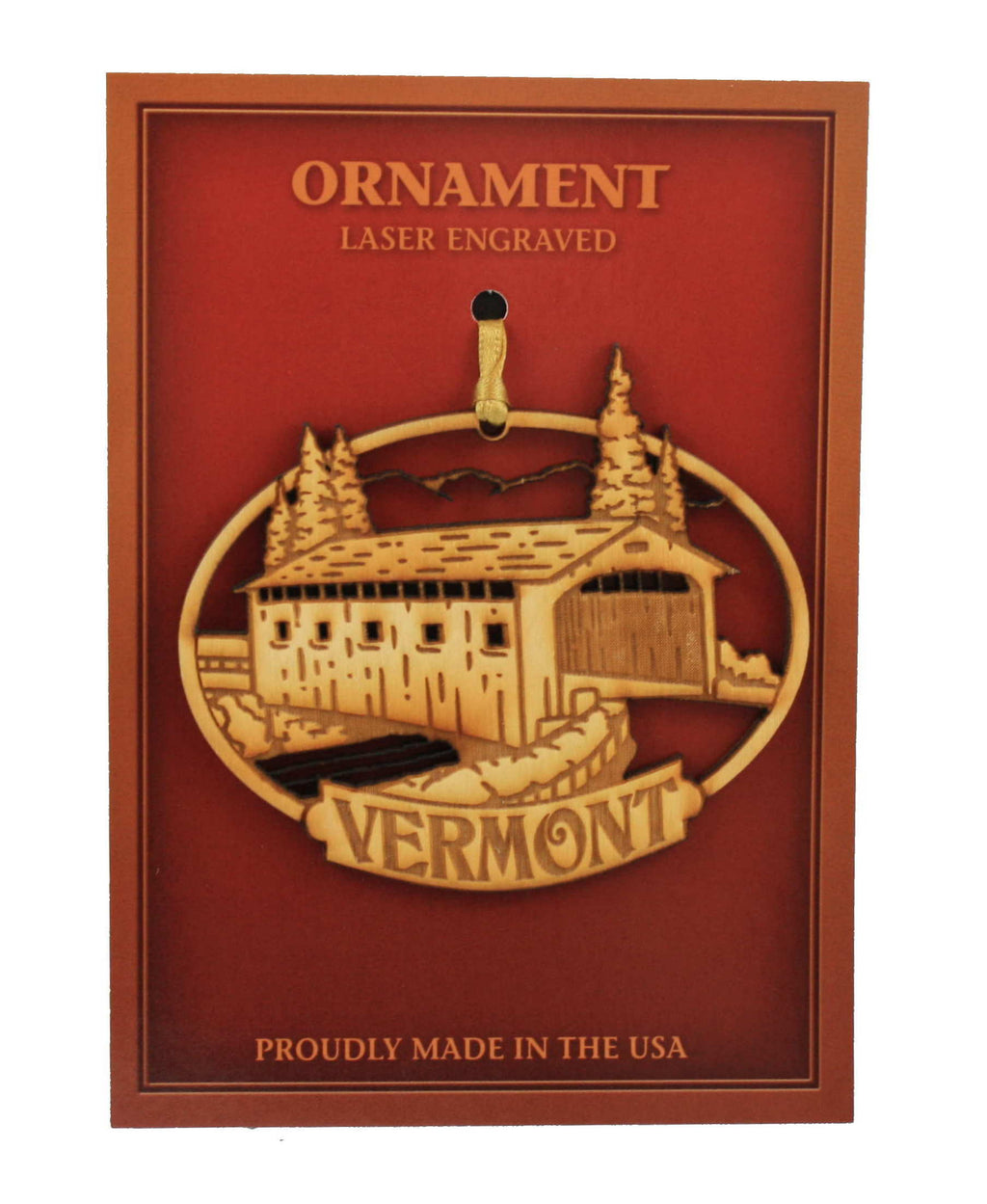 Wooden Laser Ornament - Covered Bridge