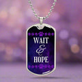 Wait & Hope Necklace – Purple Ribbon Paw Print Dog Tag Pendant