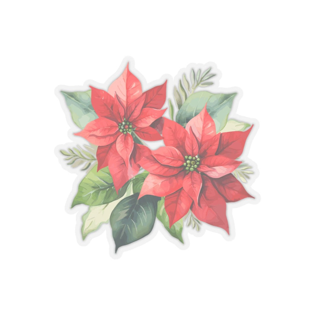 Watercolor Poinsettia Clear Transparent Vinyl Sticker, 3" x 3"