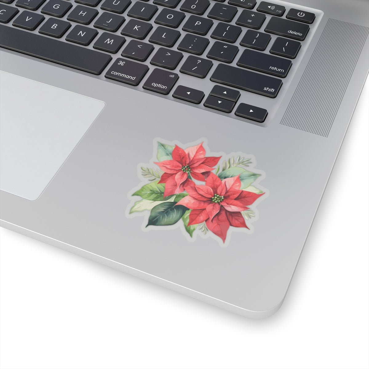 Watercolor Poinsettia Clear Transparent Vinyl Sticker, 3" x 3"