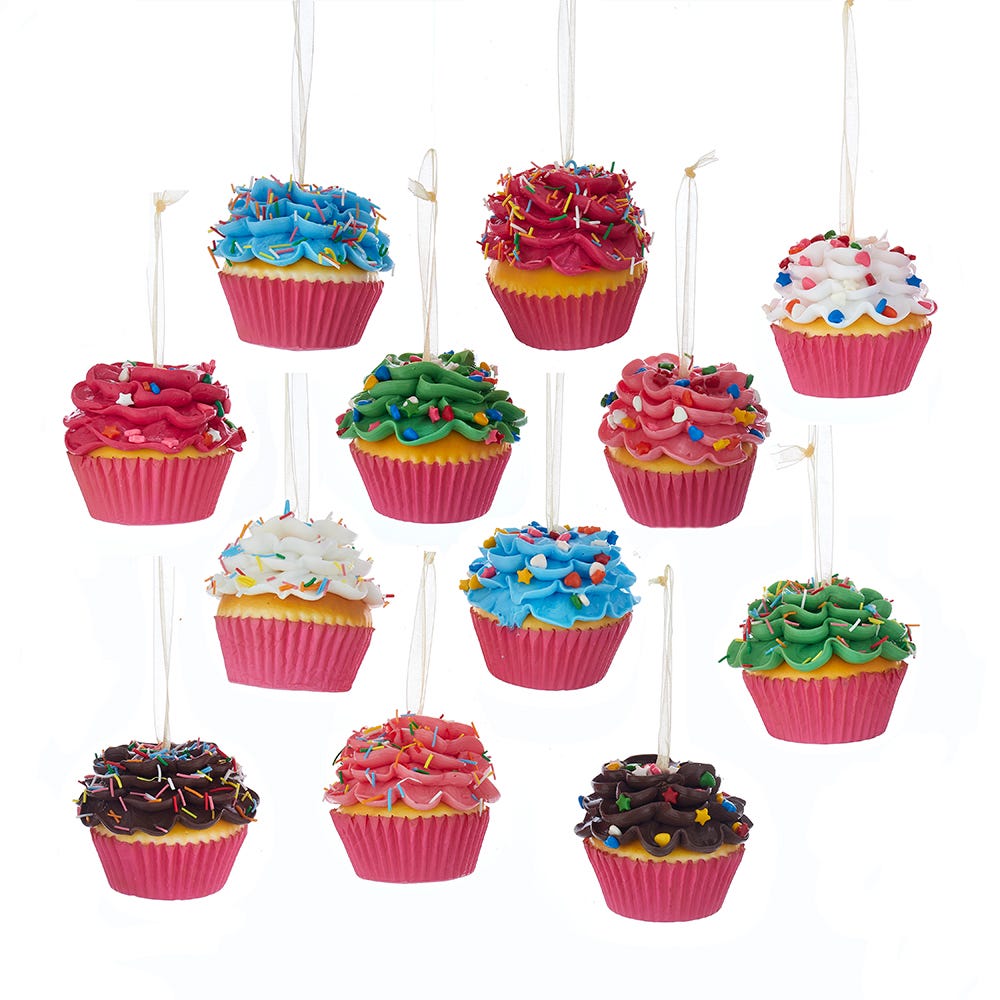 Flower Cupcake Ornaments - Light Pink With Shaped Sprinkles