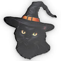 Whimsical Halloween Witch Cat Pillow