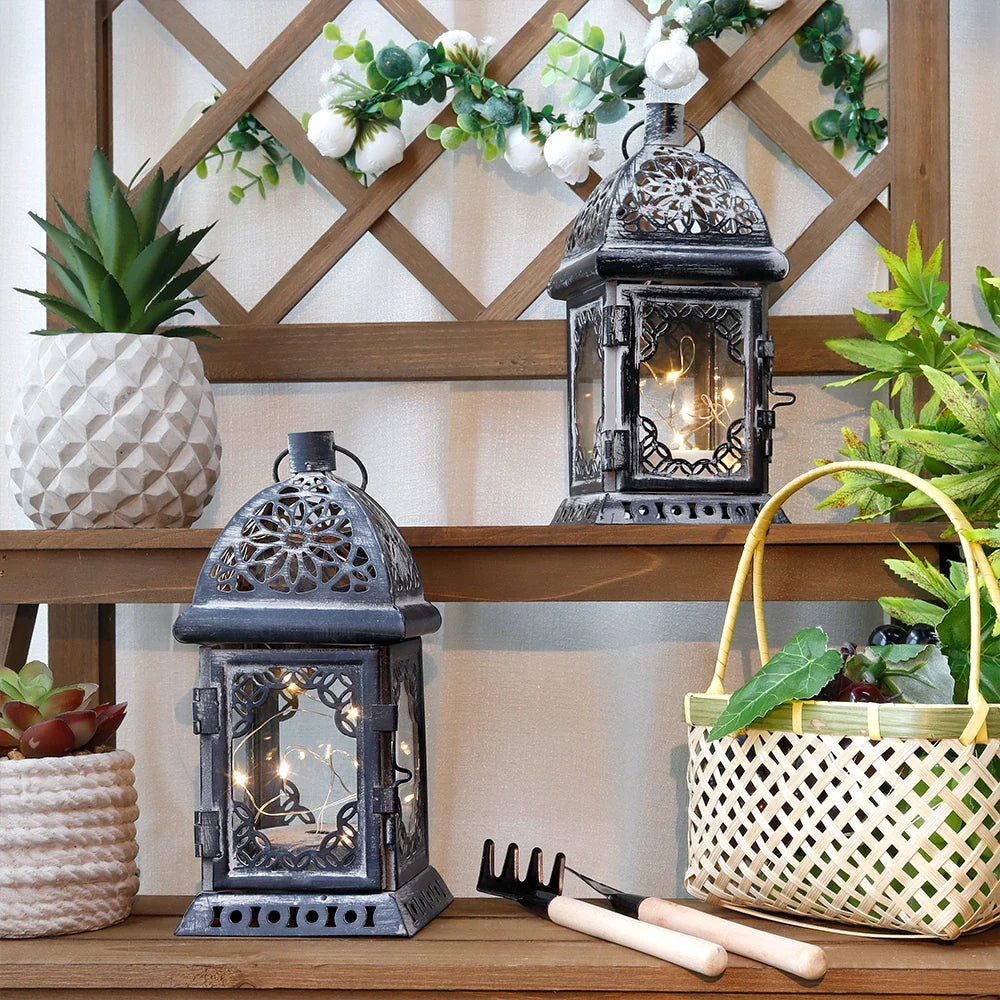 Set of 2 8”H Battery Operated Lanterns (Grey)