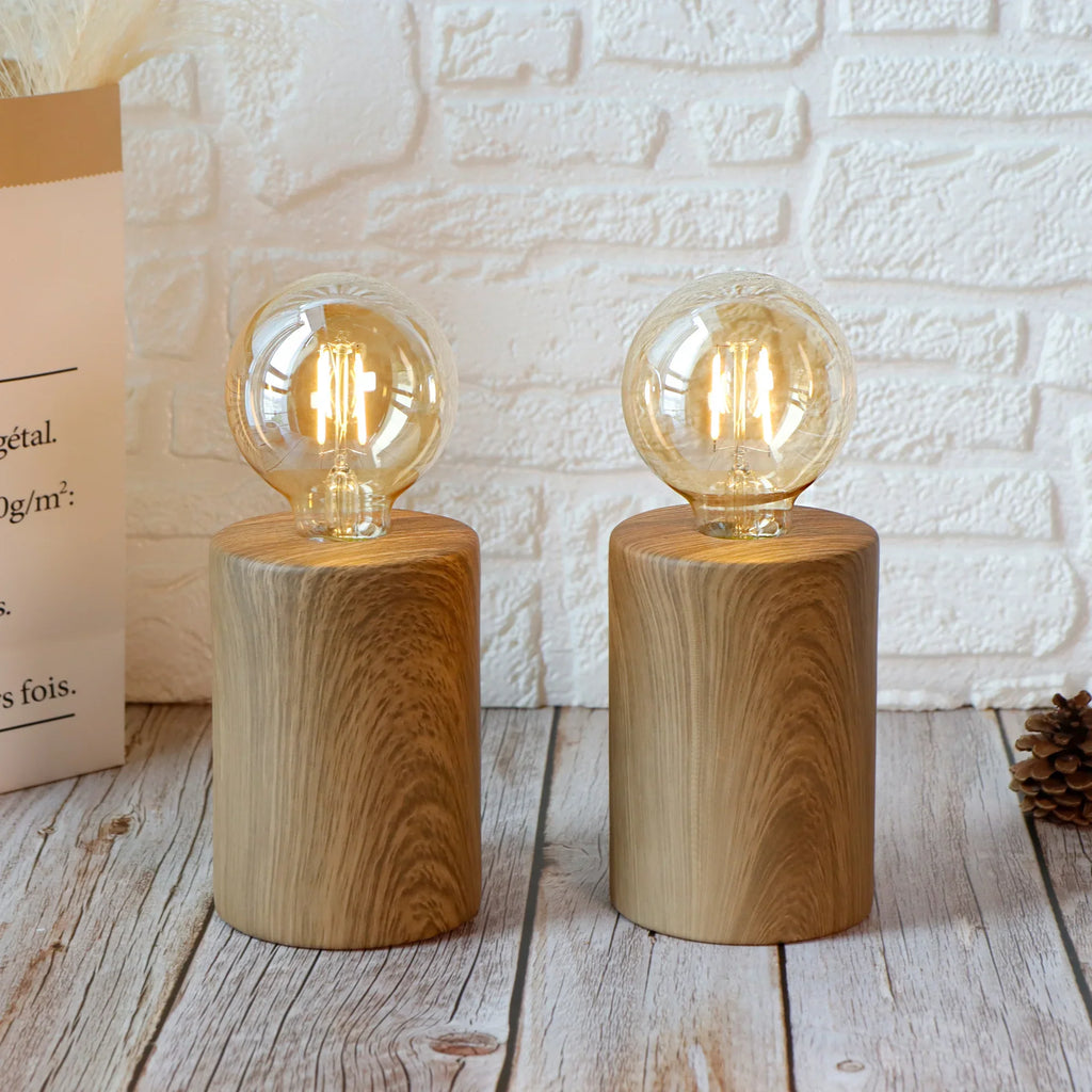 Set of 2 8.5" Tall Wood Grain Table Lamps