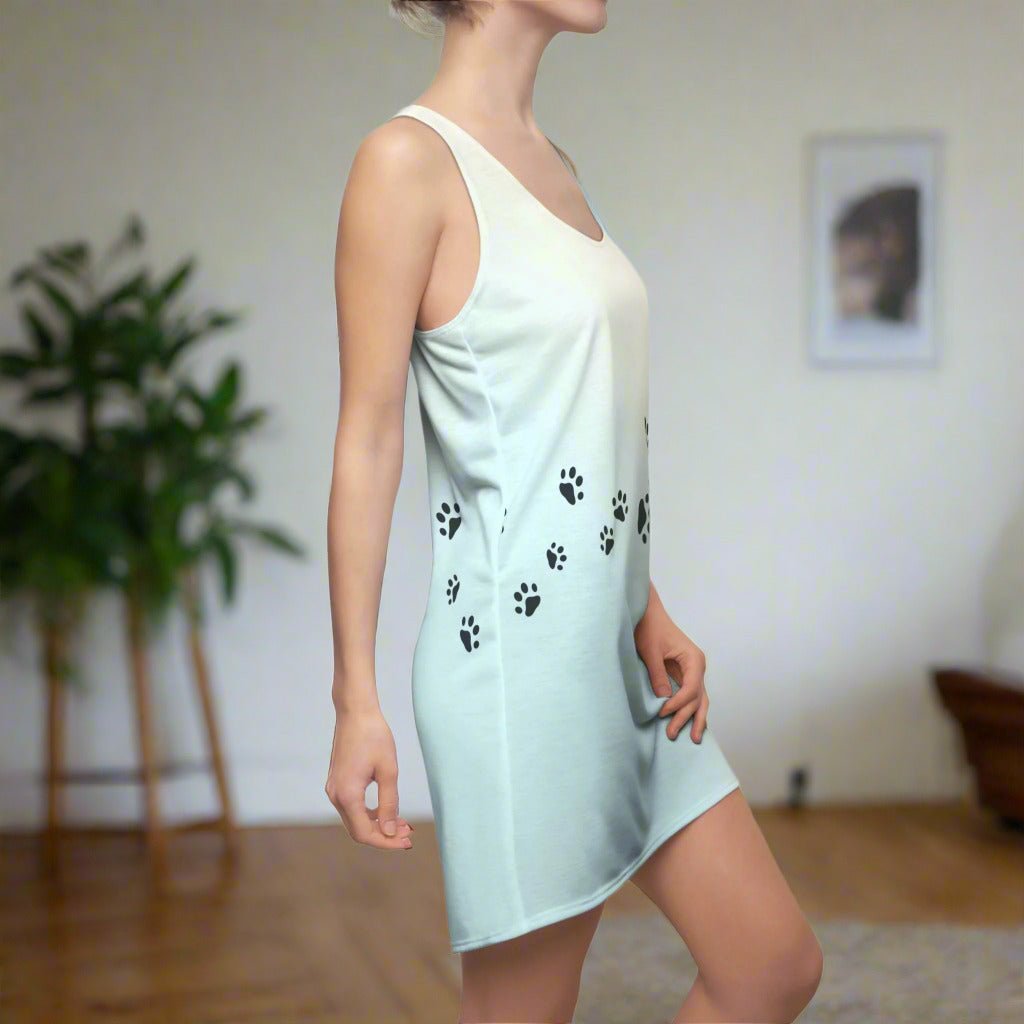Women's Racerback Dress with Paw Print Design - Casual & Fun Pet Lovers' Apparel