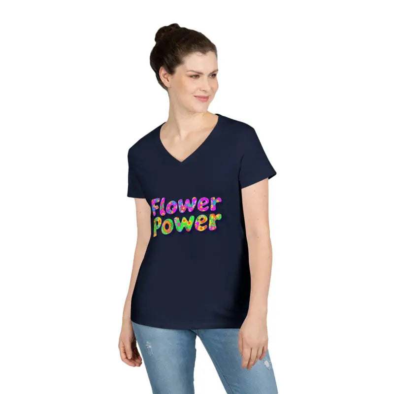 Ocean State Styles T Shirt Flower Power Women V Neck
