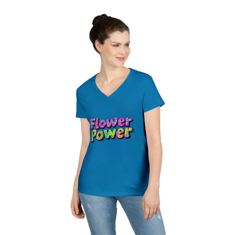 Ocean State Styles T Shirt Flower Power Women V Neck