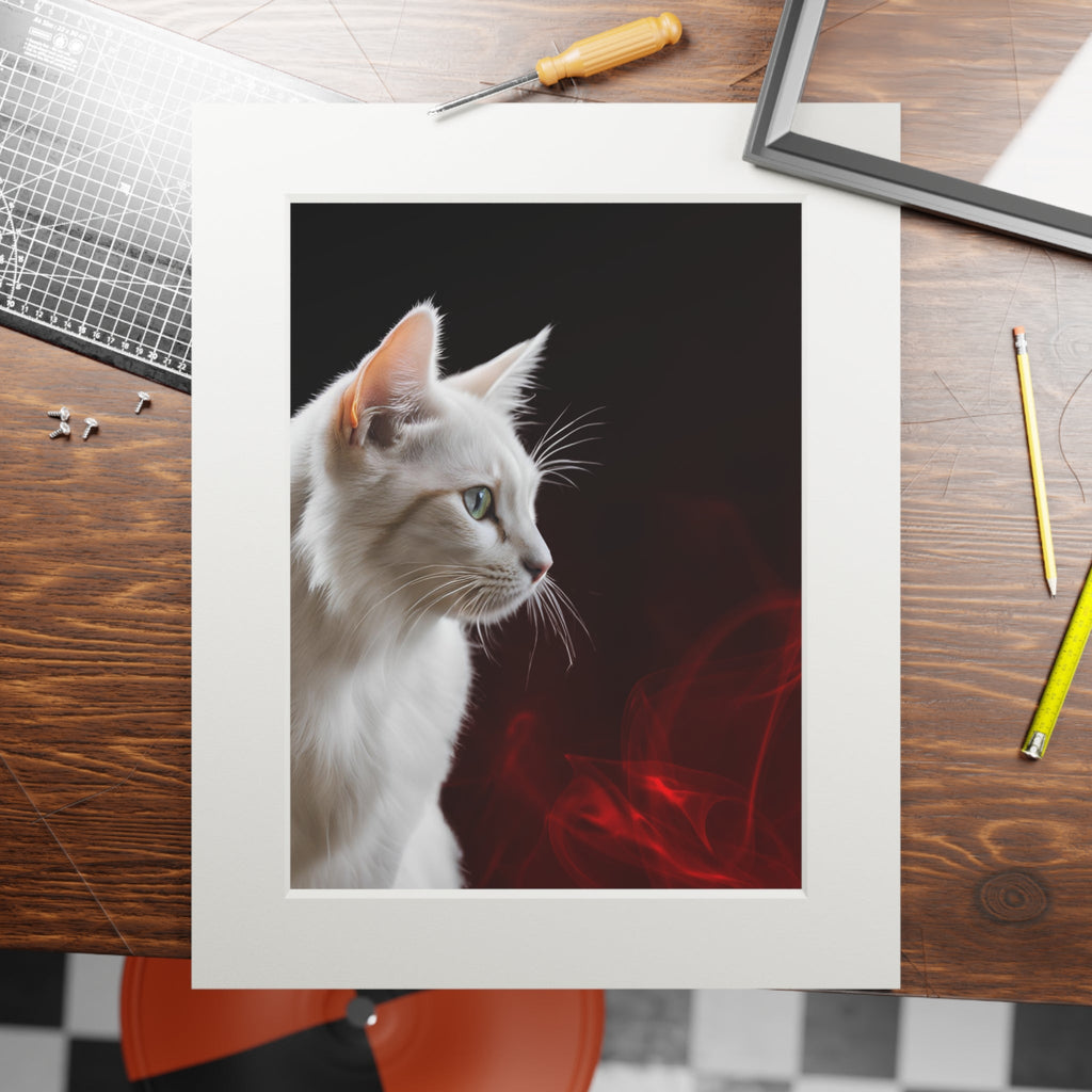 Wonderful White Cat Fine Art Print with Passepartout Frame