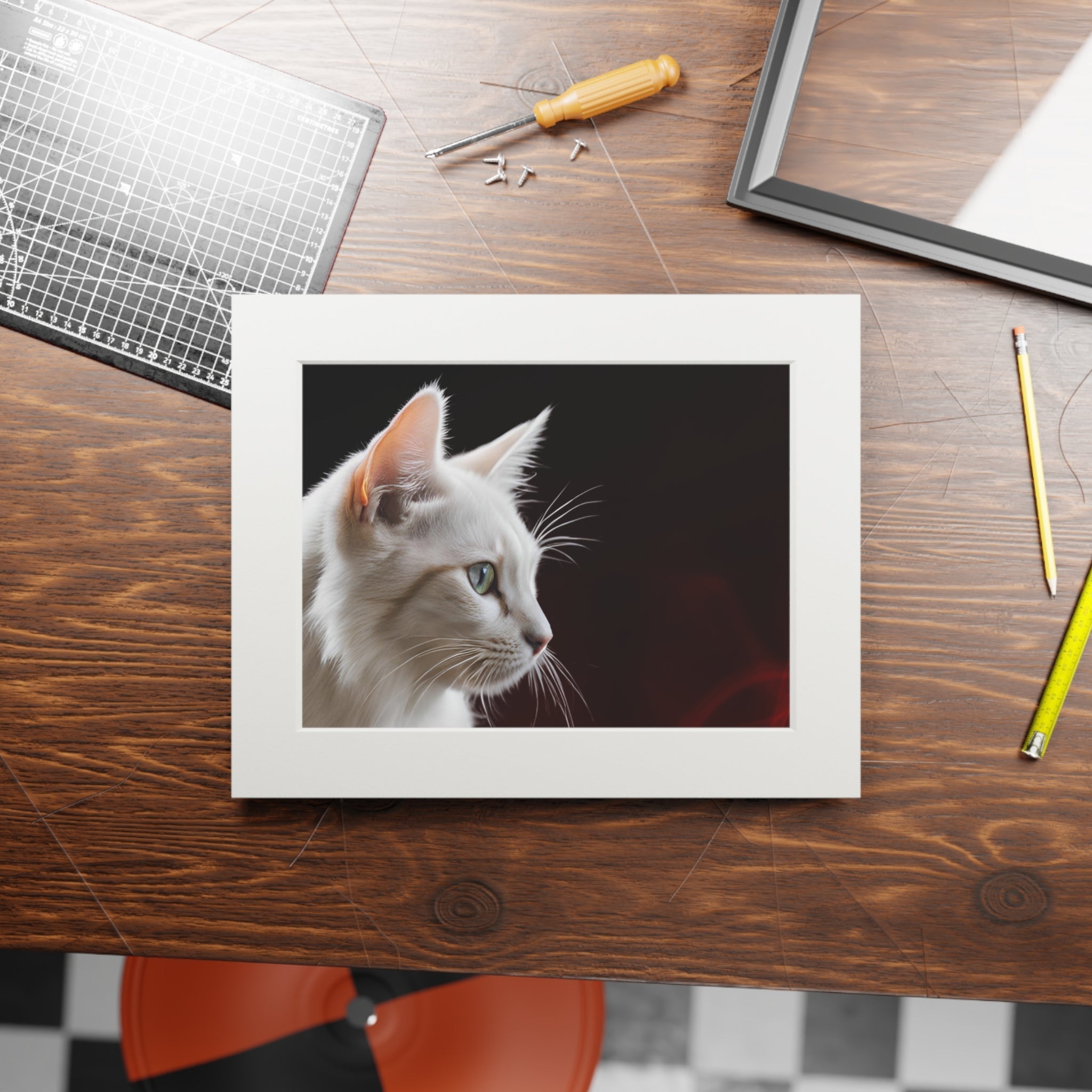 Wonderful White Cat Fine Art Print with Passepartout Frame