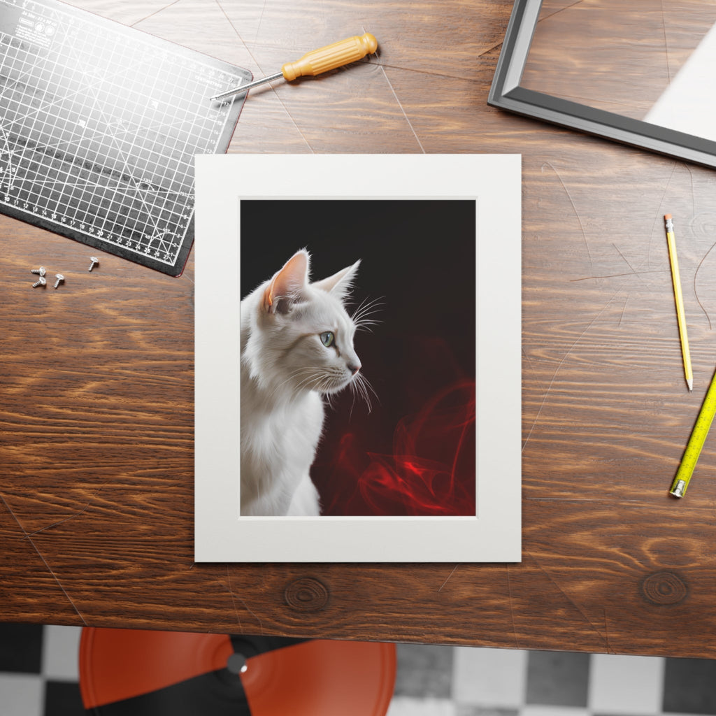 Wonderful White Cat Fine Art Print with Passepartout Frame