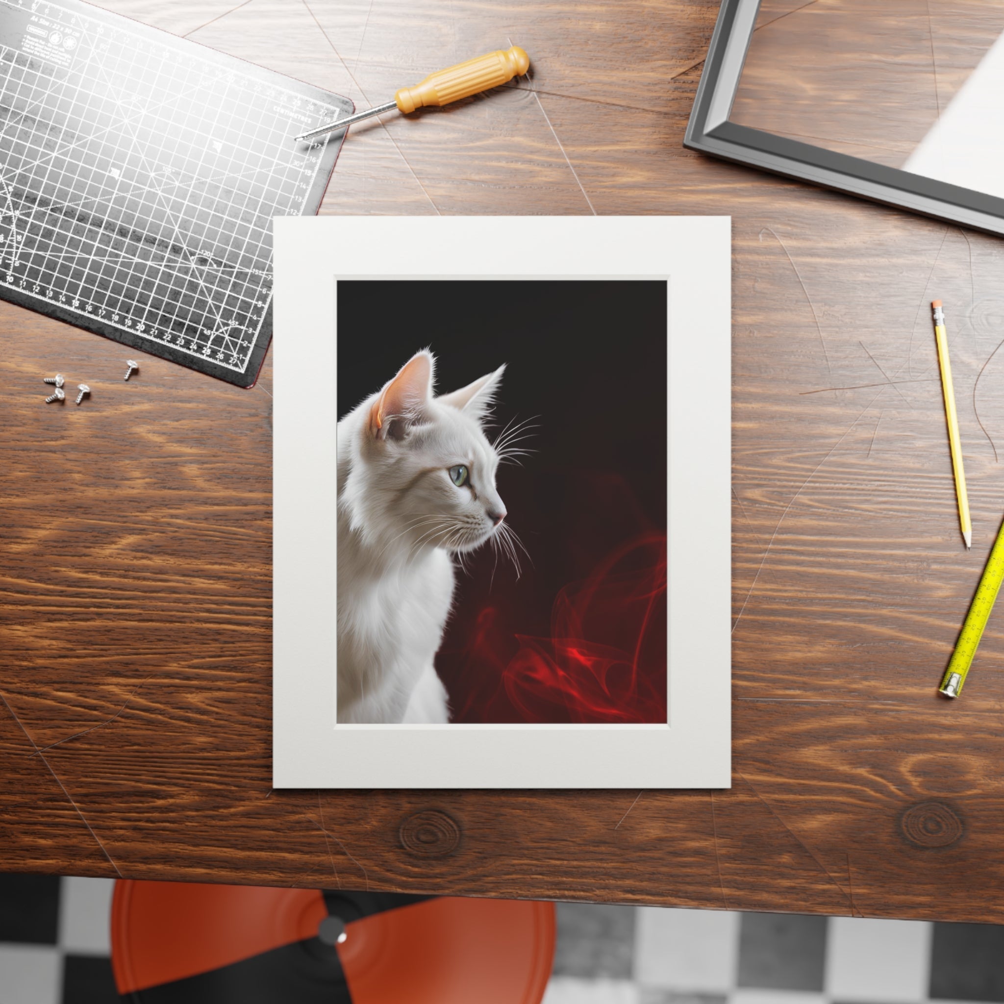 Wonderful White Cat Fine Art Print with Passepartout Frame