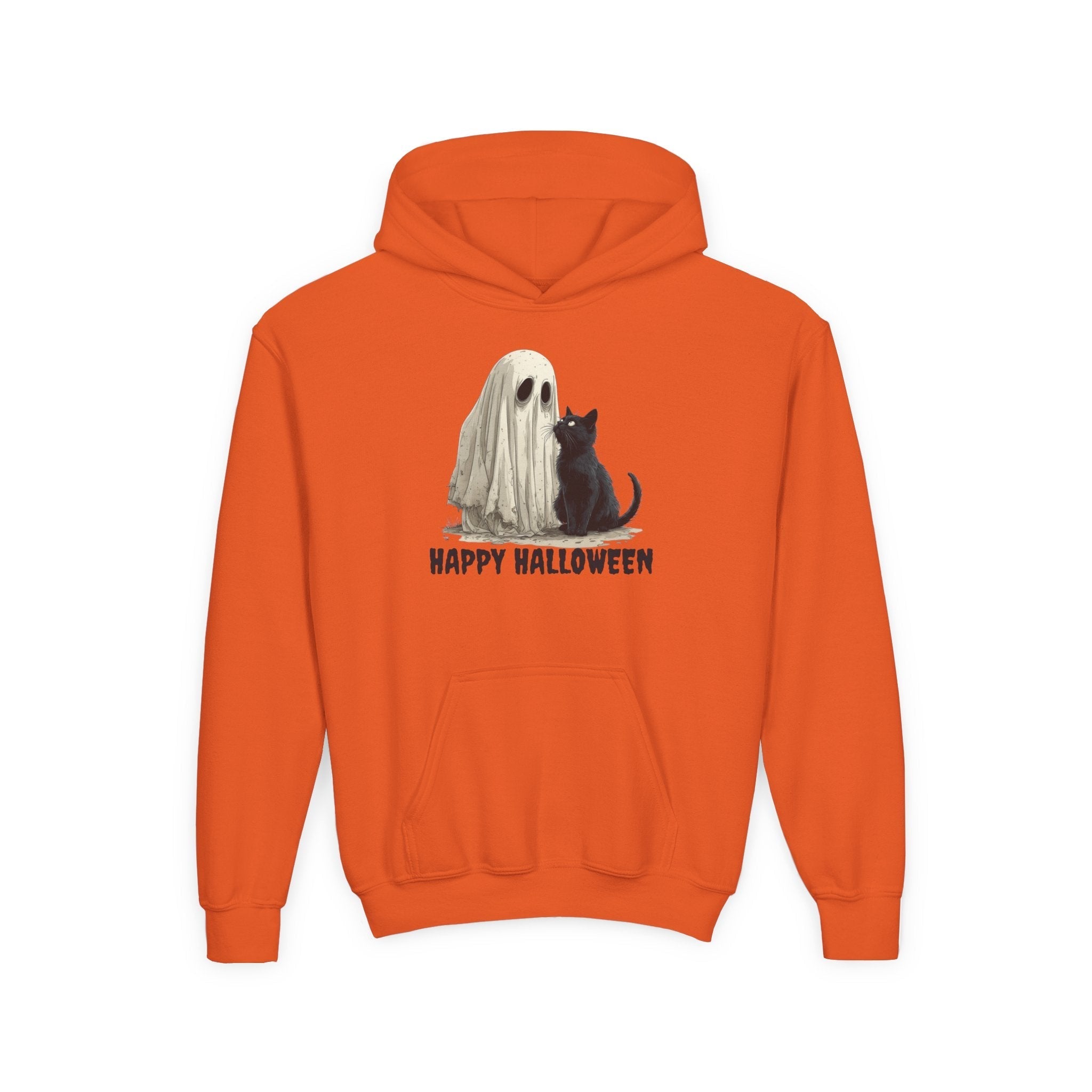 Youth Halloween Ghost & Cat Hoodie for Fun and Festive Celebrations