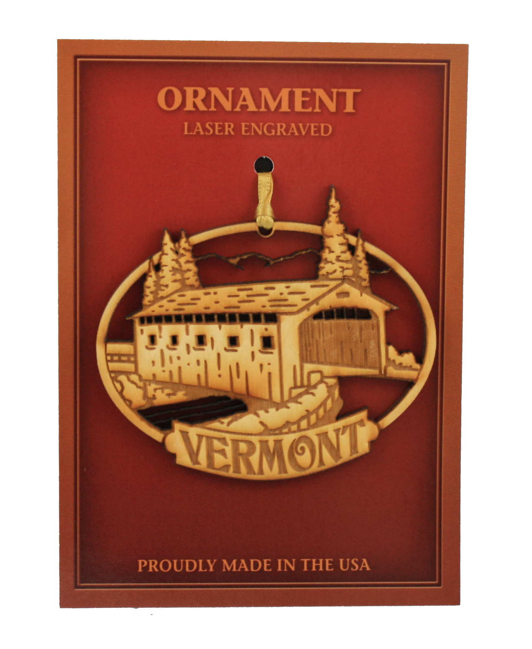 Wooden Laser Ornament - Covered Bridge