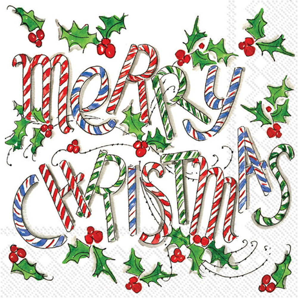 Merry Christmas Cane - Cocktail Napkin