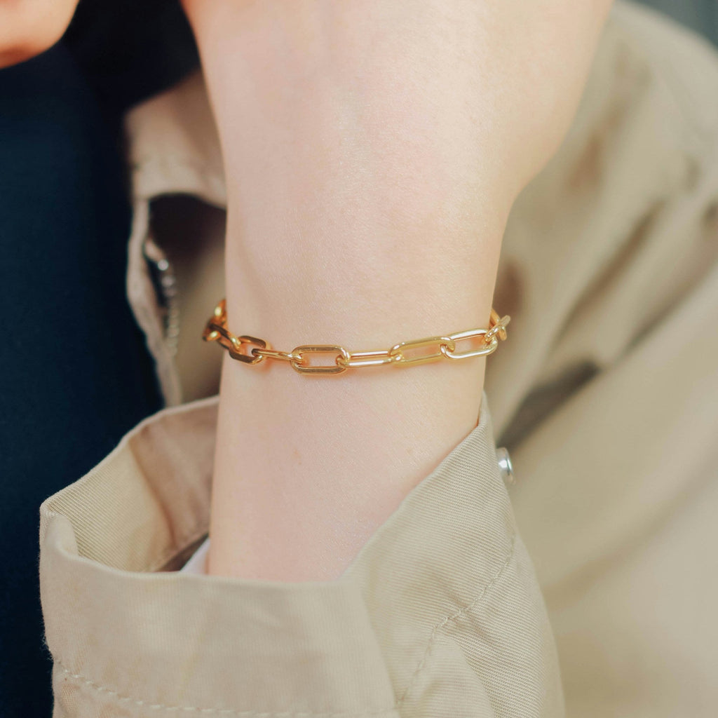 14k Yellow Gold Men's Bracelet with Rail Motif Links