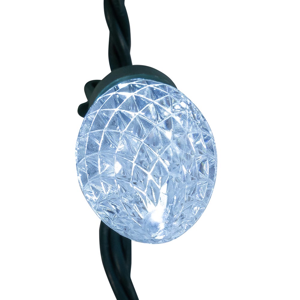 100-Light Cool White LED Faceted C9 Green Wire String Lights
